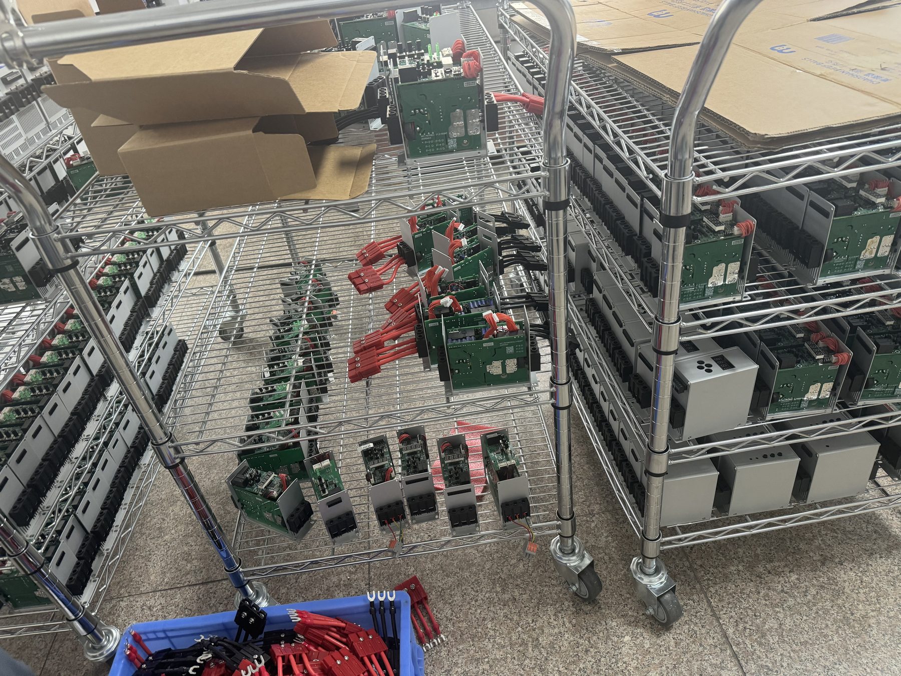 Completed soft starters with terminal wiring before packing